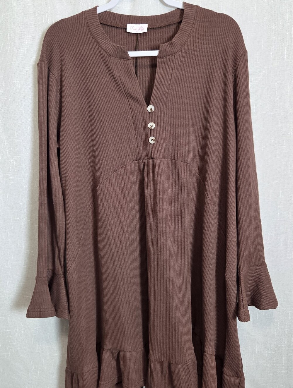 Pink Lily Women’s Brown Knit Henley Mini Dress Size XL